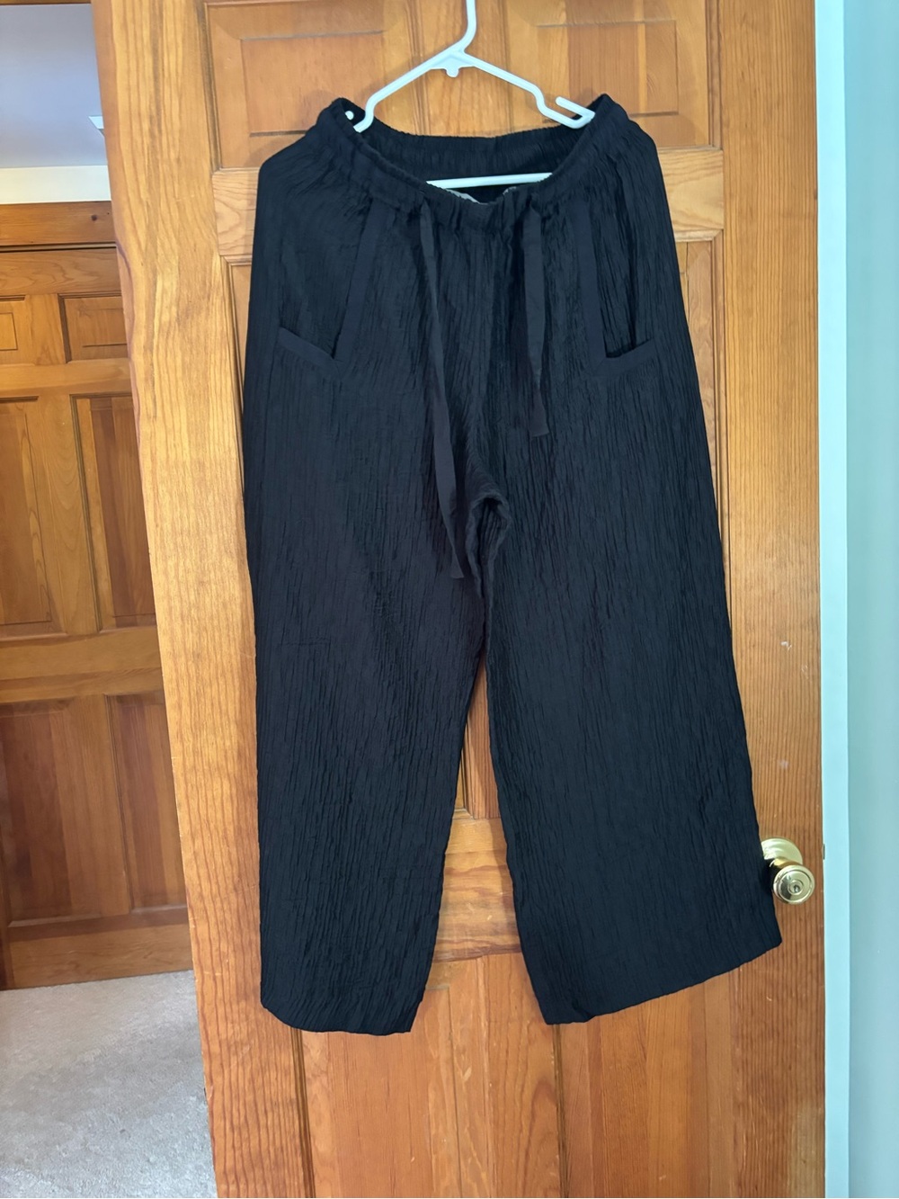 RAQUEL ALLEGRA Black Crinkle Wide Leg Pants Size Medium